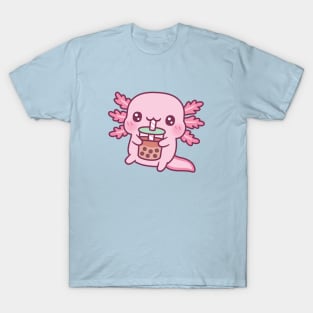 Cute Axolotl Drinking Boba Tea T-Shirt